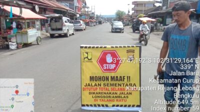 Jalan Penghubung Lebong-Rejang Lebong Ditutup Total Selama Tiga Hari