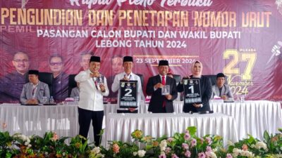 KPU Lebong Gelar Pleno Pengundian dan Penetapan Nomor Urut Paslon Bupati dan Wakil Bupati 2024