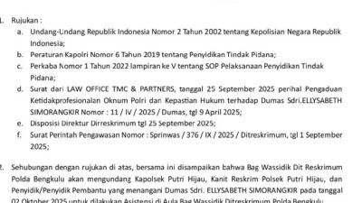 Polda Bengkulu Panggil Kapolsek Putri Hijau dan Jajaran Terkait Penanganan Dumas Ellysabeth Simorangkir